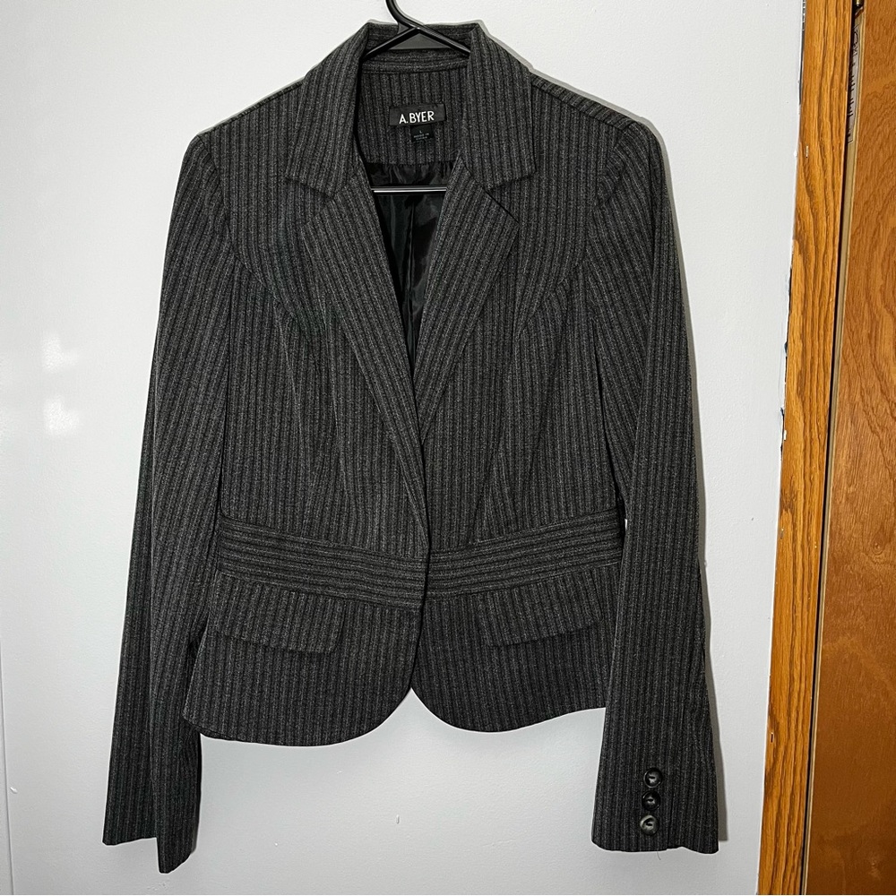 Grey Pinstripe Blazer size L by A. Byer